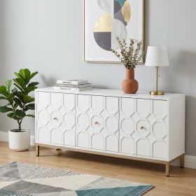 White and Gold Moroccan Dynasty Three Door Accent Cabinet