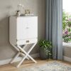 30" White Corner Display Stand With One Shelf And One Drawer