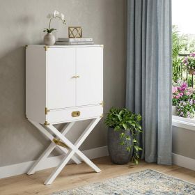 30" White Corner Display Stand With One Shelf And One Drawer