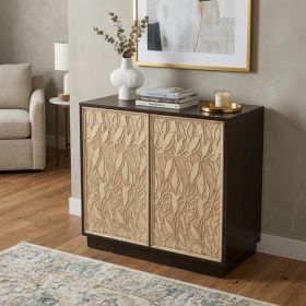 Brown and Cream Sculptural Leaf Accent Storage Cabinet