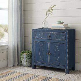 Navy and Brass Nailhead Accent Storage Cabinet