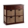 Mahogany and Seagrass Basket Storage Shelving Unit