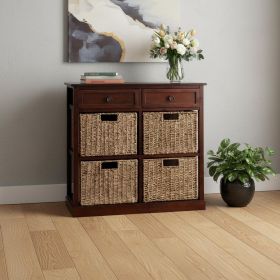 Mahogany and Seagrass Basket Storage Shelving Unit