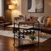 Brown and Black Metal Bar Cart With Wine Storage