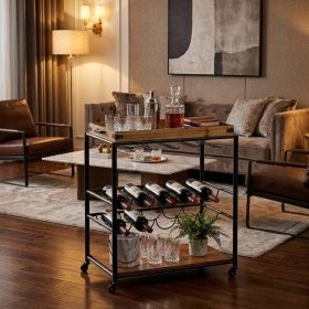 Brown and Black Metal Bar Cart With Wine Storage