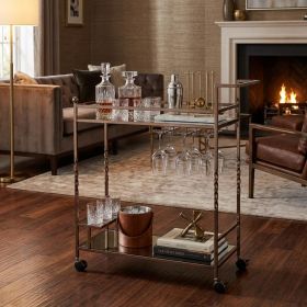 Champagne Metal And Mirrored Glass Bar Cart With Wine Storage