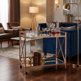 Metallic Gold Metal And Mirrored Glass Bar Cart