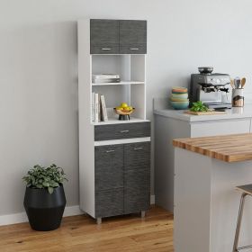 Modern Gray Stria Tall Kitchen Cart