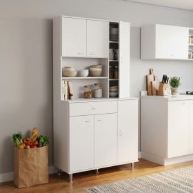 White Pantry Cabinet with Multiple Storage Shelves