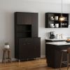 Modern Black Pantry Cabinet with Multiple Storage Shelves