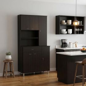 Modern Black Pantry Cabinet with Multiple Storage Shelves
