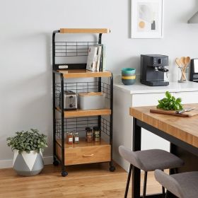 60" Black and Natural Mod Microwave Kitchen Cart