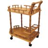 Oak Irregular Rolling Bar Cart With Wine Storage