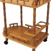 Oak Irregular Rolling Bar Cart With Wine Storage
