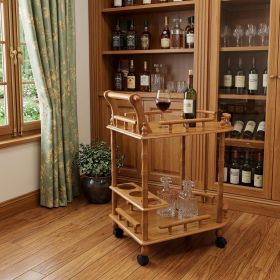 Oak Irregular Rolling Bar Cart With Wine Storage