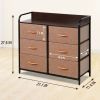 31" Brown Fabric and Metal Accent Chest With Two Shelves And Six Drawers