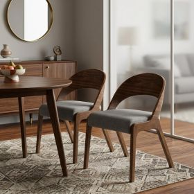 Set of Two Gray And Walnut Fabric And Wood Modern Dining Chairs