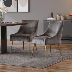 Set of Two Gray Rosegold Velvet Dining Chairs