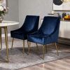 Set of Two Blue Gold Velvet Dining Chairs