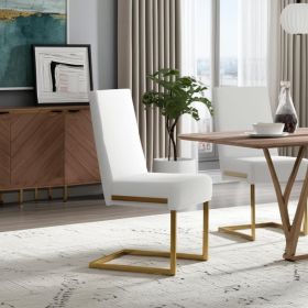 Set of Two White Gold Modern Dining Chairs