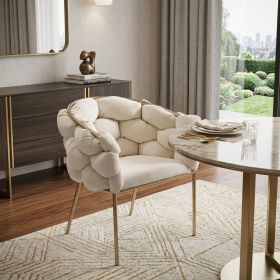 White Geo Velvet and Brushed Brass Velvet Dining Chair