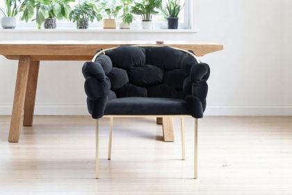 Black Geo Velvet and Brushed Brass Velvet Dining Chair