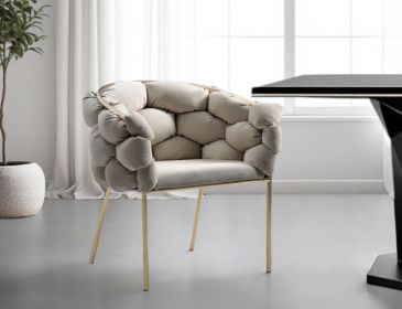 Tufted Gray And Brass Upholstered Velvet Dining Arm Chair