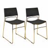 Set of Two Gray Gold Fabric Dining Chairs