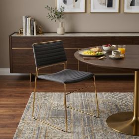 Set of Two Gray Gold Fabric Dining Chairs