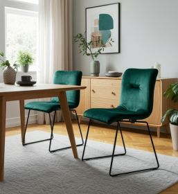 Set of Two Emerald Green Velvet Dining Chairs
