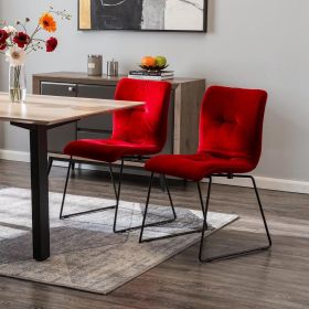 Set of Two Red Velvet Dining Chairs