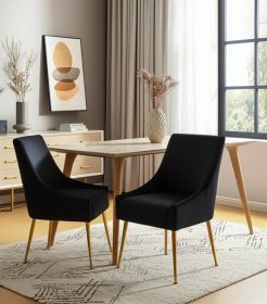 Set of Two Black Gold Velvet Dining Chairs