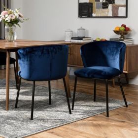 Set of Two Royal Blue Velvet and Black Modern Dining Chairss