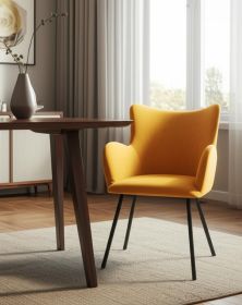 Yellow Curvy Velvet and Black Modern Dining Chair
