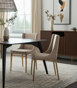 Set of Two Beige Brass Contemporary Dining Chairs