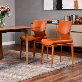 Set of Two Cognac Faux Leather Wrapped Dining Chairs