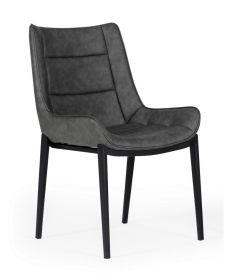 Set of Two Gray Faux Leather Dining Chairs