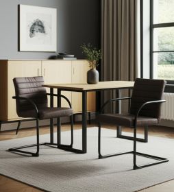 Set of Two Brown Faux Leather Industrial Dining Chairs