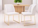 Set of Two White Gold  Faux Leather Fabric Dining Chairs