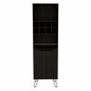 71" Black Tall Bar Cabinet with Two Door Panels and Top Wine Glass Rack