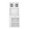White Pantry Cabinet with Two Door Panels and Side Open Shelves