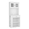 White Pantry Cabinet with Two Door Panels and Side Open Shelves