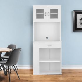 White Pantry Cabinet with Two Door Panels and Side Open Shelves