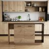 Black and Light Oak Contemporary Kitchen Island with Bar Table