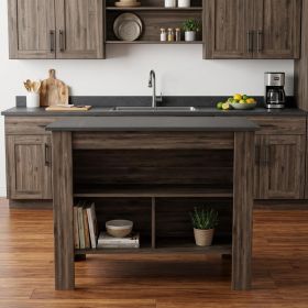 Dark Brown and Onyx Kitchen Island with Three Storage Shelves