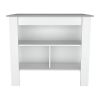 Marble and White Kitchen Island with Three Storage Shelves