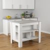 Marble and White Kitchen Island with Three Storage Shelves