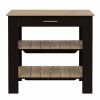Light Oak and Black Kitchen Island with Drawer and Two Open Shelves