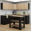 Light Oak and Black Kitchen Island with Drawer and Two Open Shelves