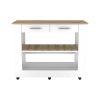 Light Oak and White Kitchen Island with Drawer Shelves and Casters